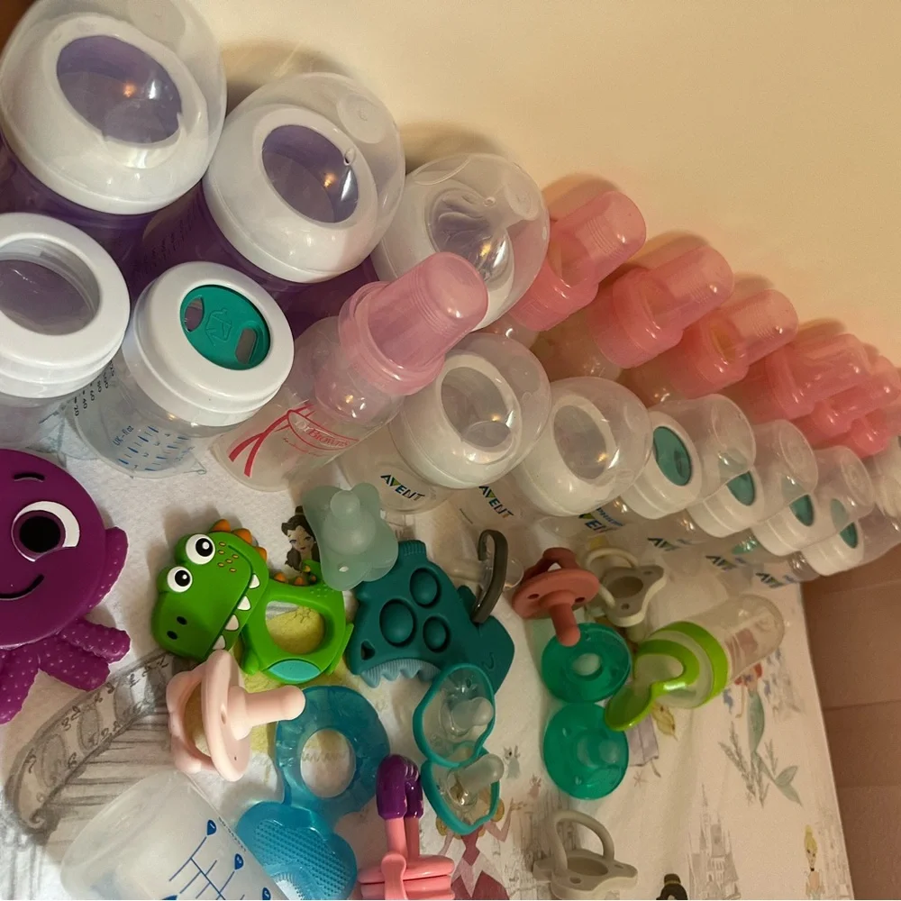 Baby Bottle and Pacifier Set - Pink, Blue, Green